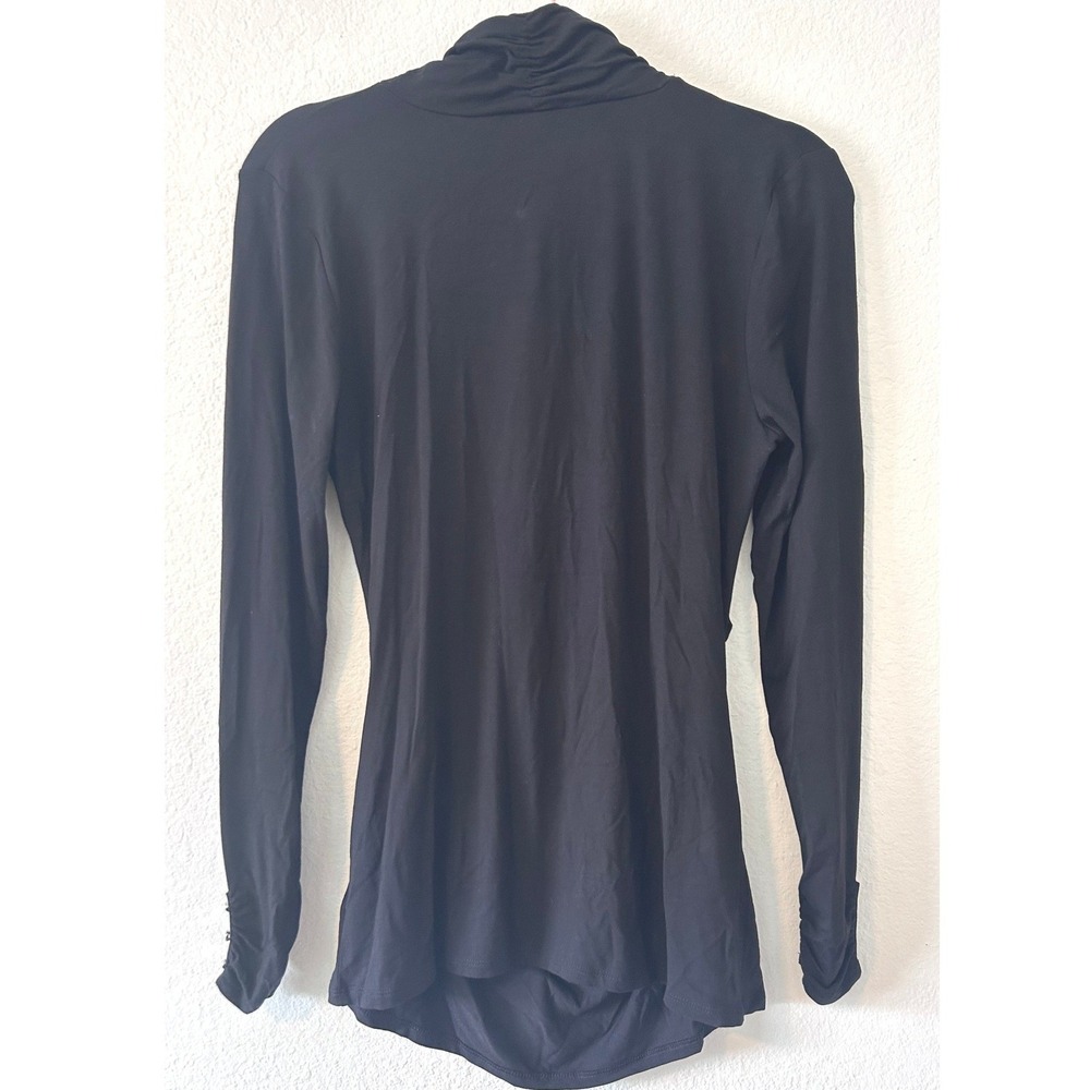 White House Black Market Black Vampy Side Ruched Mock Neck Long Sleeve Top SZ M - Picture 2 of 7